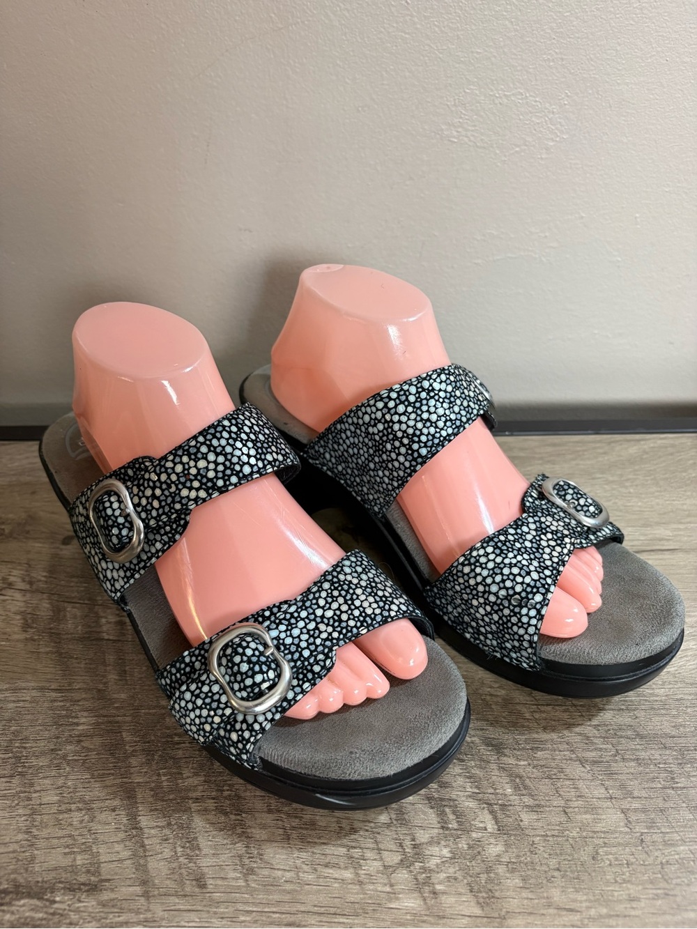 DANSKO Black Metallic Blue Pebble Dot SOPHIE Platform COMFORT Slides SANDALS 42